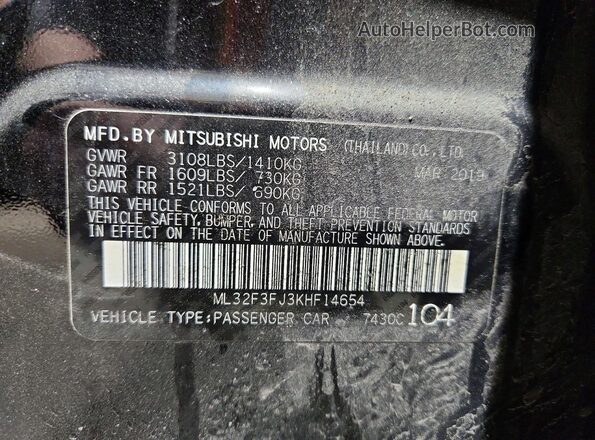 ML32F3FJ3KHF14654 2019 MITSUBISHI MIRAGE Black ძრავის განყოფილების ხედი