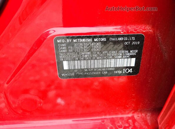 ML32F3FJ4LHF03860 2020 MITSUBISHI MIRAGE Red Widok komory silnika