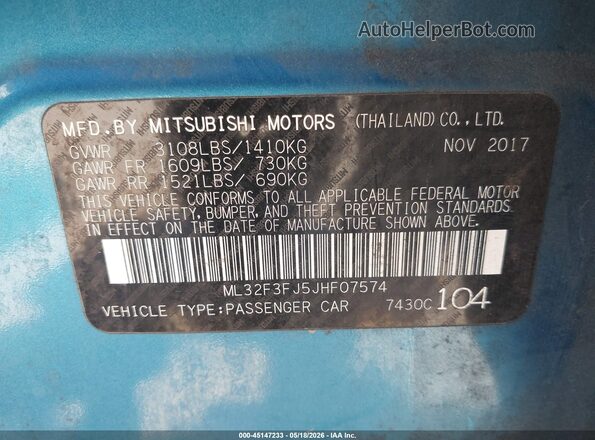 ML32F3FJ5JHF07574 2018 MITSUBISHI MIRAGE G4 Синий Вид подкапотного пространства