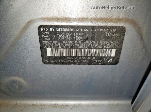 ML32F3FJ5KHF00528 2019 MITSUBISHI MIRAGE Silver 