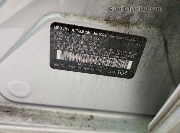 ML32F3FJ7JHF03462 2018 MITSUBISHI MIRAGE Silver Շարժիչի բաժամունքի տեսք