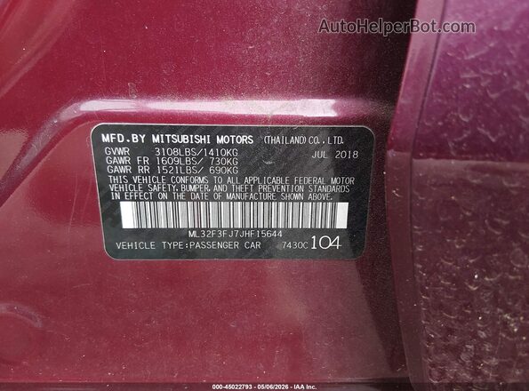 ML32F3FJ7JHF15644 2018 MITSUBISHI MIRAGE G4 Red Widok komory silnika