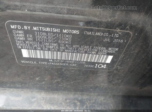 ML32F3FJ8HHF11208 2017 MITSUBISHI MIRAGE G4 Black ძრავის განყოფილების ხედი