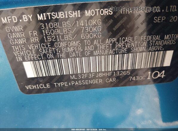 ML32F3FJ8HHF13265 2017 MITSUBISHI MIRAGE G4 Blue 
