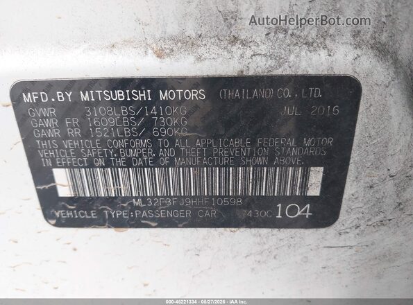 ML32F3FJ9HHF10598 2017 MITSUBISHI MIRAGE G4 Белый 
