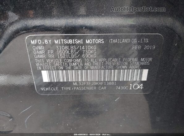ML32F3FJ9KHF13881 2019 MITSUBISHI MIRAGE G4 Черный Вид подкапотного пространства