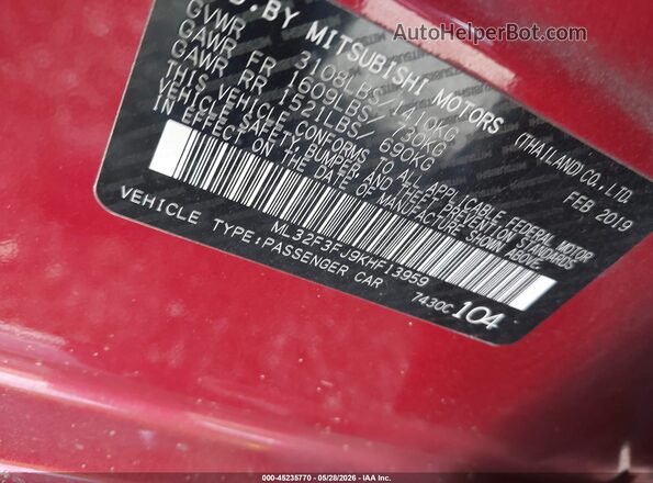 ML32F3FJ9KHF13959 2019 MITSUBISHI MIRAGE G4 Красный Вид подкапотного пространства