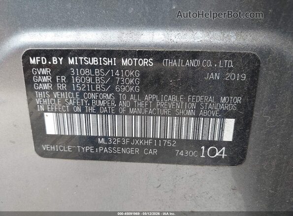 ML32F3FJXKHF11752 2019 MITSUBISHI MIRAGE G4 Серый Вид подкапотного пространства