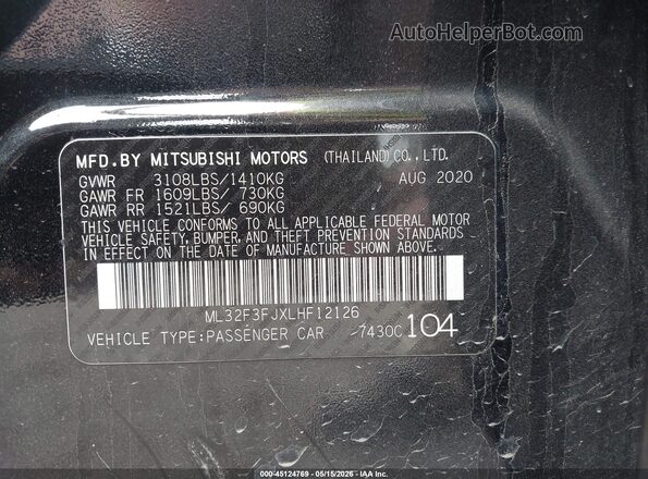 ML32F3FJXLHF12126 2020 MITSUBISHI MIRAGE G4 Black Շարժիչի բաժամունքի տեսք