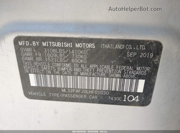 ML32F4FJ0LHF01030 2020 MITSUBISHI MIRAGE G4 Серебряный 
