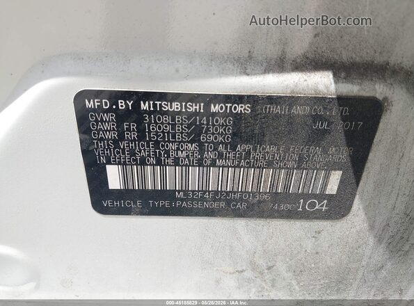 ML32F4FJ2JHF01396 2018 MITSUBISHI MIRAGE G4 White Вид підкапотного простору
