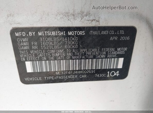 ML32F4FJ4HH002591 2017 MITSUBISHI MIRAGE G4 Белый Вид подкапотного пространства