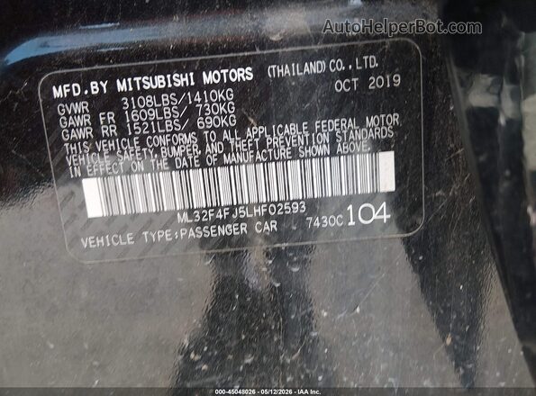 ML32F4FJ5LHF02593 2020 MITSUBISHI MIRAGE G4 Black ძრავის განყოფილების ხედი