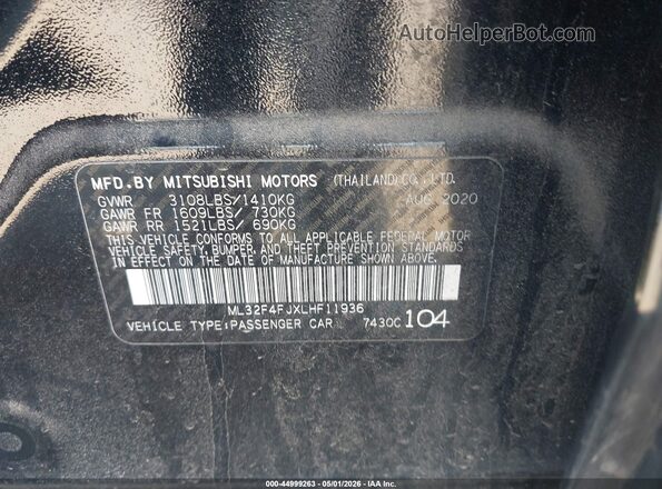 ML32F4FJXLHF11936 2020 MITSUBISHI MIRAGE G4 Black Շարժիչի բաժամունքի տեսք