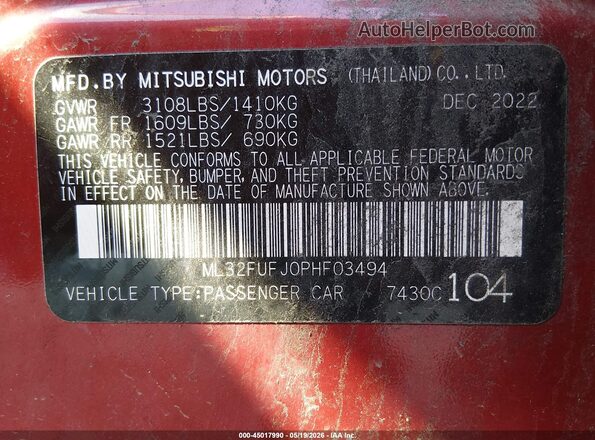 ML32FUFJ0PHF03494 2023 MITSUBISHI MIRAGE G4 Red Вид підкапотного простору