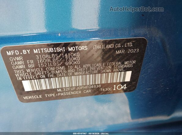 ML32FUFJ0PHF04838 2023 MITSUBISHI MIRAGE G4 Blue Vista del compartimento del motor