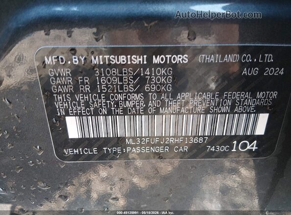 ML32FUFJ2RHF13687 2024 MITSUBISHI MIRAGE G4 Black Вид підкапотного простору
