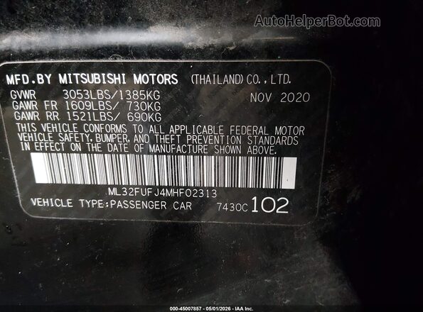 ML32FUFJ4MHF02313 2021 MITSUBISHI MIRAGE G4 Black 