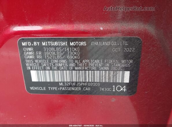 ML32FUFJ5PHF02003 2023 MITSUBISHI MIRAGE G4 Red Widok komory silnika