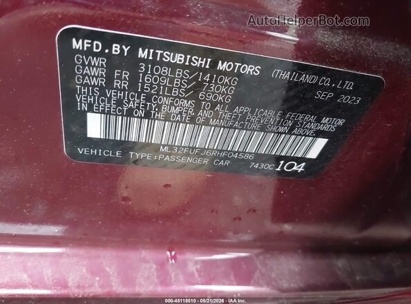 ML32FUFJ6RHF04586 2024 MITSUBISHI MIRAGE G4 Maroon Vista del compartimento del motor