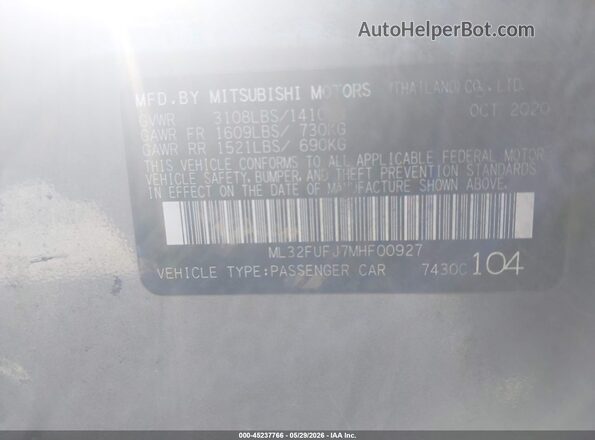 ML32FUFJ7MHF00927 2021 MITSUBISHI MIRAGE G4 Gray ძრავის განყოფილების ხედი