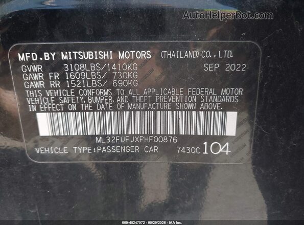 ML32FUFJXPHF00876 2023 MITSUBISHI MIRAGE G4 Black Շարժիչի բաժամունքի տեսք