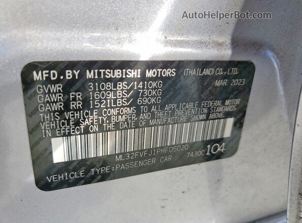 ML32FVFJ1PHF05020 2023 MITSUBISHI MIRAGE Silver VIN კოდის სტიკერის ხედი