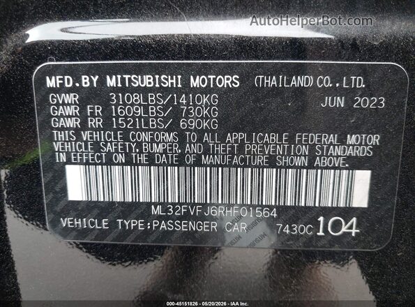 ML32FVFJ6RHF01564 2024 MITSUBISHI MIRAGE G4 Black Widok komory silnika