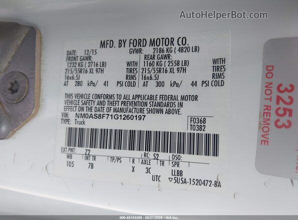 NM0AS8F71G1260197 2016 FORD TRANSIT CONNECT White Вид підкапотного простору