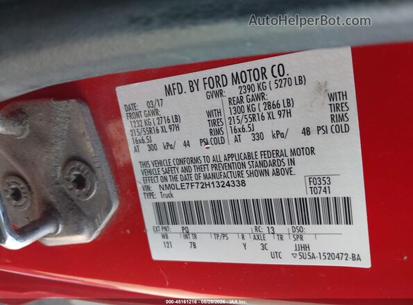 NM0LE7F72H1324338 2017 FORD TRANSIT CONNECT Red Engine compartment view