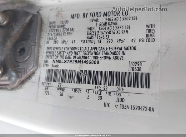 NM0LS7E25M1496808 2021 FORD TRANSIT CONNECT Белый 