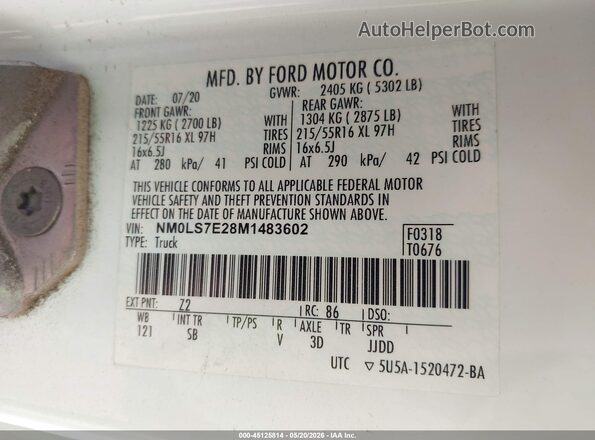 NM0LS7E28M1483602 2021 FORD TRANSIT CONNECT White Widok komory silnika