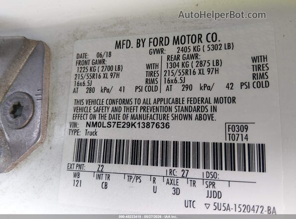 NM0LS7E29K1387636 2019 FORD TRANSIT CONNECT White Widok komory silnika