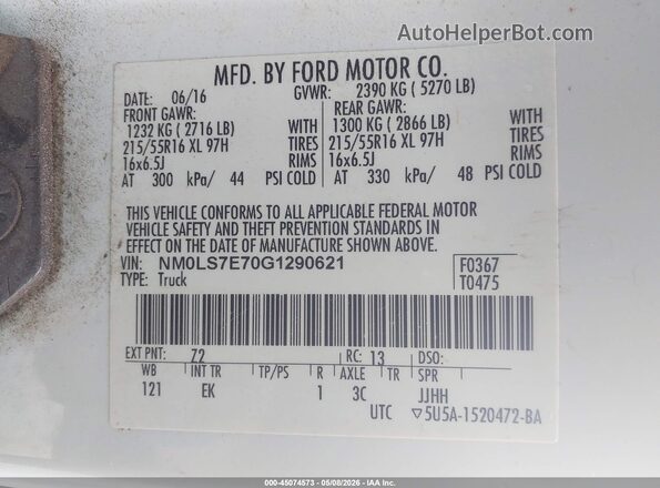 NM0LS7E70G1290621 2016 FORD TRANSIT CONNECT White Engine compartment view