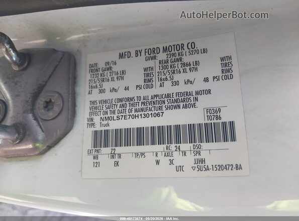 NM0LS7E70H1301067 2017 FORD TRANSIT CONNECT Белый Вид подкапотного пространства