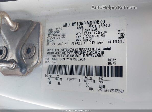 NM0LS7E71H1303264 2017 FORD TRANSIT CONNECT White Widok komory silnika