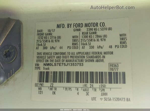 NM0LS7E75J1353753 2018 FORD TRANSIT CONNECT White 