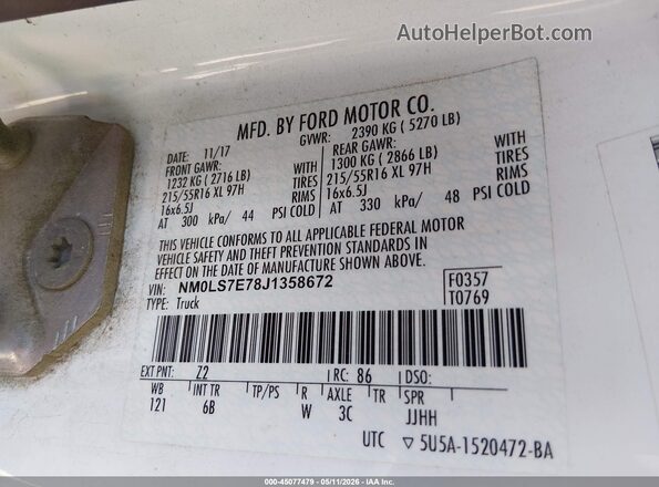 NM0LS7E78J1358672 2018 FORD TRANSIT CONNECT White Widok komory silnika