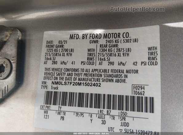 NM0LS7F20M1502402 2021 FORD TRANSIT CONNECT Silver Вид підкапотного простору