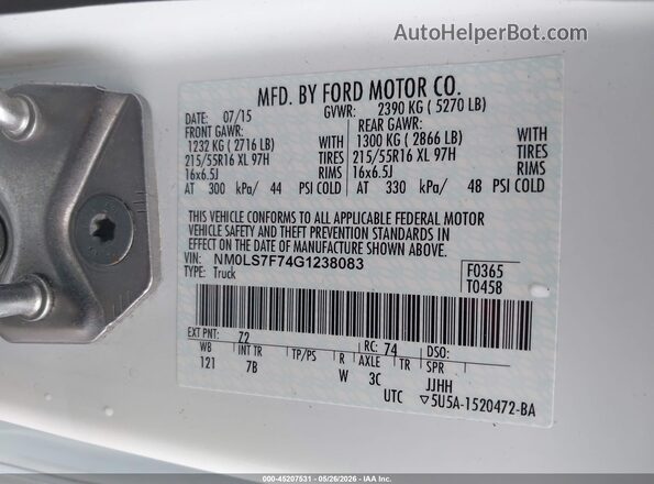 NM0LS7F74G1238083 2016 FORD TRANSIT CONNECT White Շարժիչի բաժամունքի տեսք