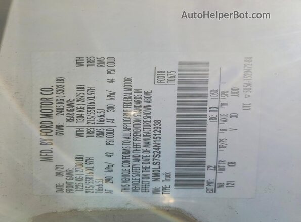 NM0LS7S24N1512938 2022 FORD TRANSIT White 