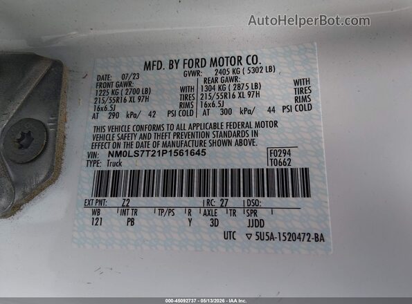 NM0LS7T21P1561645 2023 FORD TRANSIT CONNECT Blue Vista del compartimento del motor