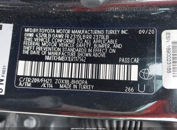 NMTKHMBX1LR117542 2020 TOYOTA C-HR Черный 