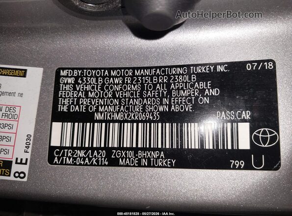 NMTKHMBX2KR069435 2019 TOYOTA C-HR Gray 