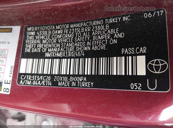 NMTKHMBX3JR024874 2018 TOYOTA C-HR Red Vista del compartimento del motor