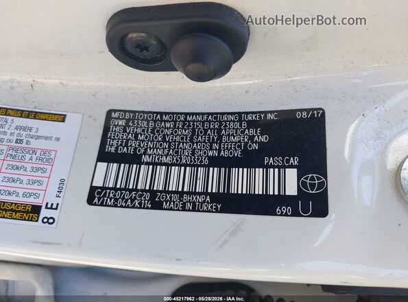 NMTKHMBX5JR033236 2018 TOYOTA C-HR White Շարժիչի բաժամունքի տեսք