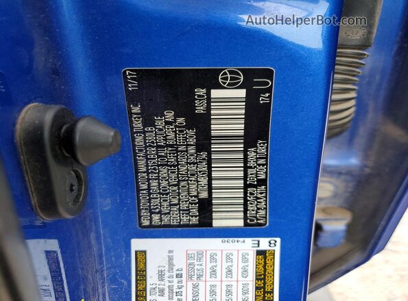 NMTKHMBX5JR047346 2018 TOYOTA C-HR Blue Vista de la etiqueta del VIN