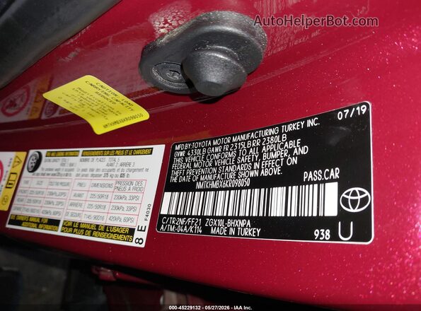NMTKHMBX6KR098050 2019 TOYOTA C-HR Красный Вид подкапотного пространства
