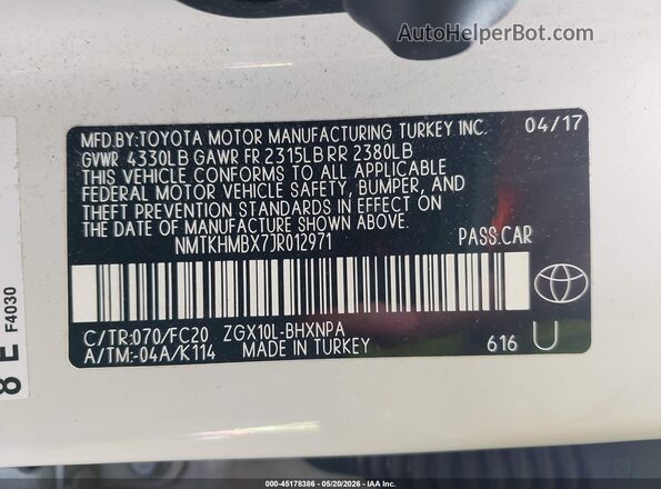 NMTKHMBX7JR012971 2018 TOYOTA C-HR White Engine compartment view