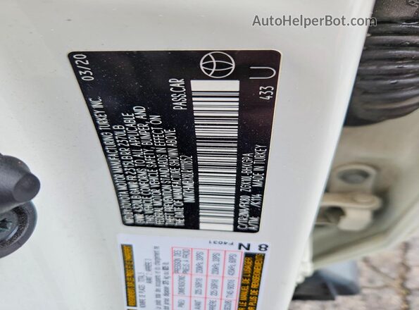 NMTKHMBX8LR111852 2020 TOYOTA C-HR Белый Вид наклейки с VIN-кодом